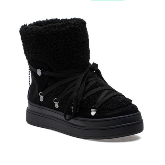 J/SLIDES BLACK SUEDE “Newbie” faux shearling waterproof Black Suede Boots Sz9 - Picture 3 of 9